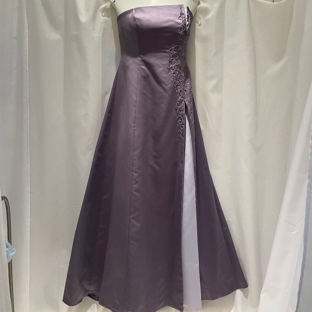 Michaelangelo slate purple satin strapless gown size 2